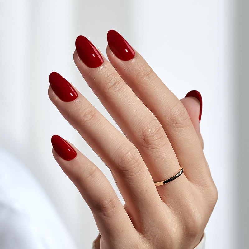 BTArtbox Press On Nails Short - Red Press on Nails Short Oval Nails Fake Nail with Nail Glue, Fit Perfectly, Reusable Glue On Nails in 16 Sizes, Cardinal