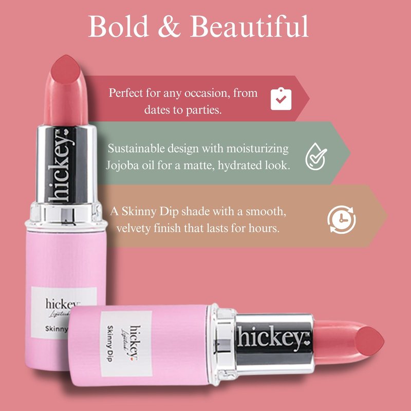 Hickey Lipstick Refill, Skinny Dip - Long Lasting Light Pink Lipstick - Hydrating Lip Color Infused with Nourishing Jojoba Oil for Women - Highly Pigmented, Vegan, Gluten-Free Formula