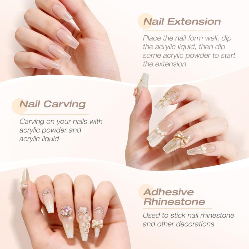 Acrylic Nail Kit - Nude Acrylic Powder, Long-Lasting Monomer Liquid & Kolinsky Brush, Beginner-Friendly DIY Manicure Set for Home Salon