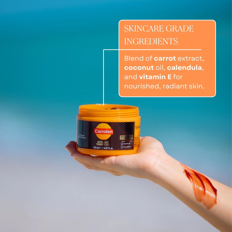 Carroten Intensive Tanning Gel | Browning Tan Accelerator | Non-Greasy, Water-Resistant with Carrot and Coconut Oil | Vitamin A & E For Moisture & Hydration | Made in Greece | 5 Fl Oz