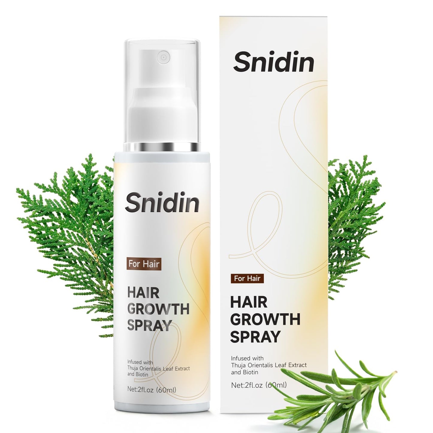 Snidin Hair Growth Spray –Biotin & Rosemary oil -Multi-Effect Scalp Treatment for Thinning Hair – With Ginseng & Arborvitae for Strengthening & Shine – 60ml per Bottle