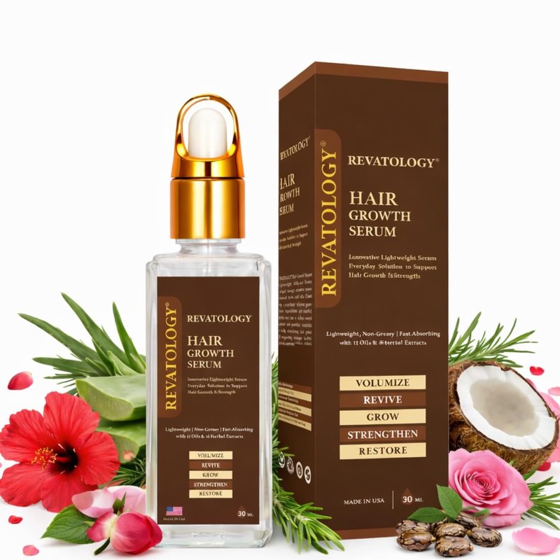 Revatology Hair Growth Serum for Women & Men, Daily Leave-In Scalp Serum for Thinning Hair & Hair Fall, Lightweight Botanical Serum with Rosemary, Castor, Amla, Bhringraj, 12 Oils & 18 Herbs