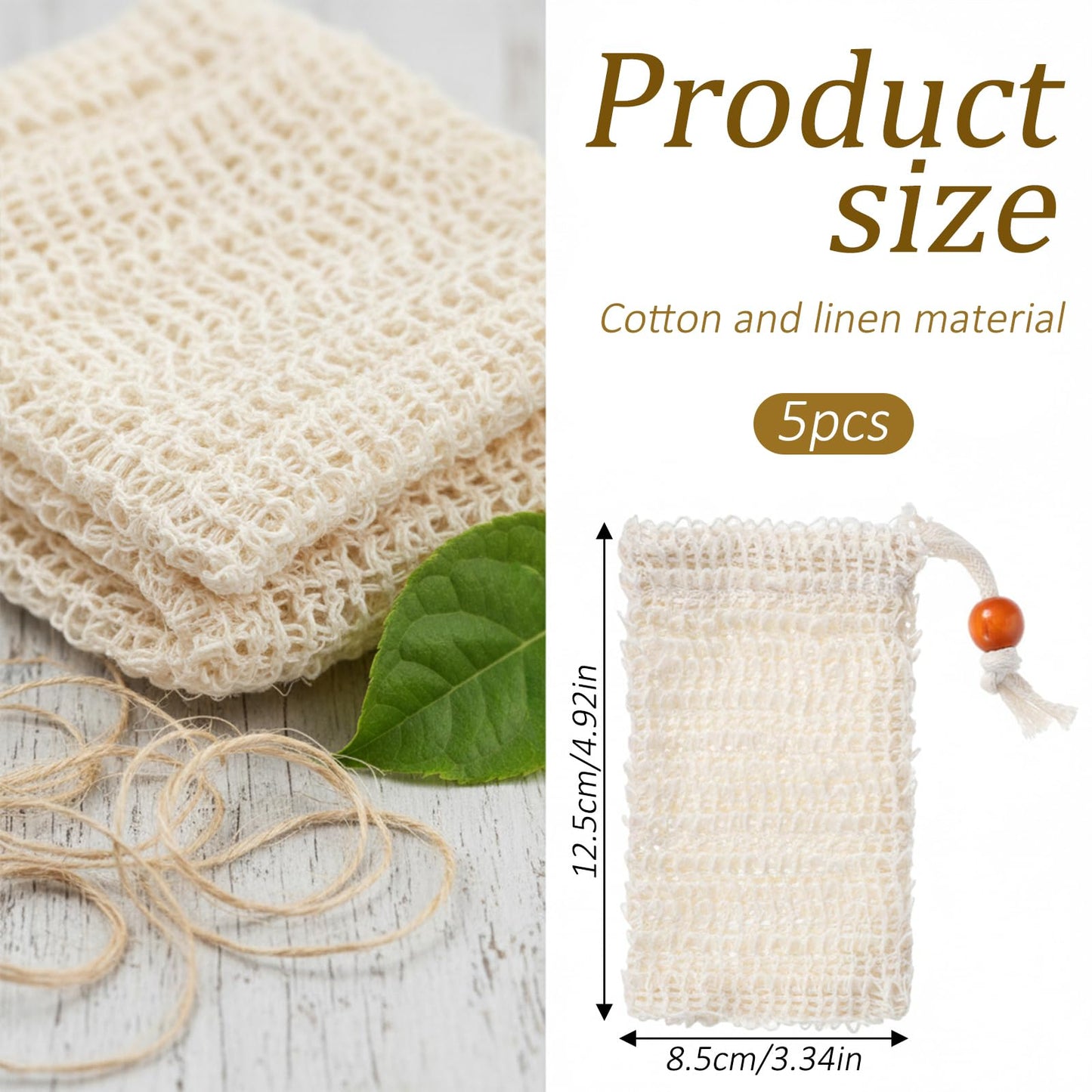 5 Pcs Soap Bar Bags Natural Sisal Bar Soap Sock Saver Net Loofah Pouch Exfoliating Foaming Mesh Quick-Drying Net for Shower