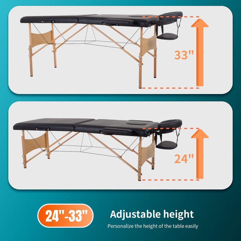 Portable Massage Table - 28 Inch Wide, Height Adjustable, Folding Spa Bed for Facial & Tattoo Care | Includes Non-Woven Bag