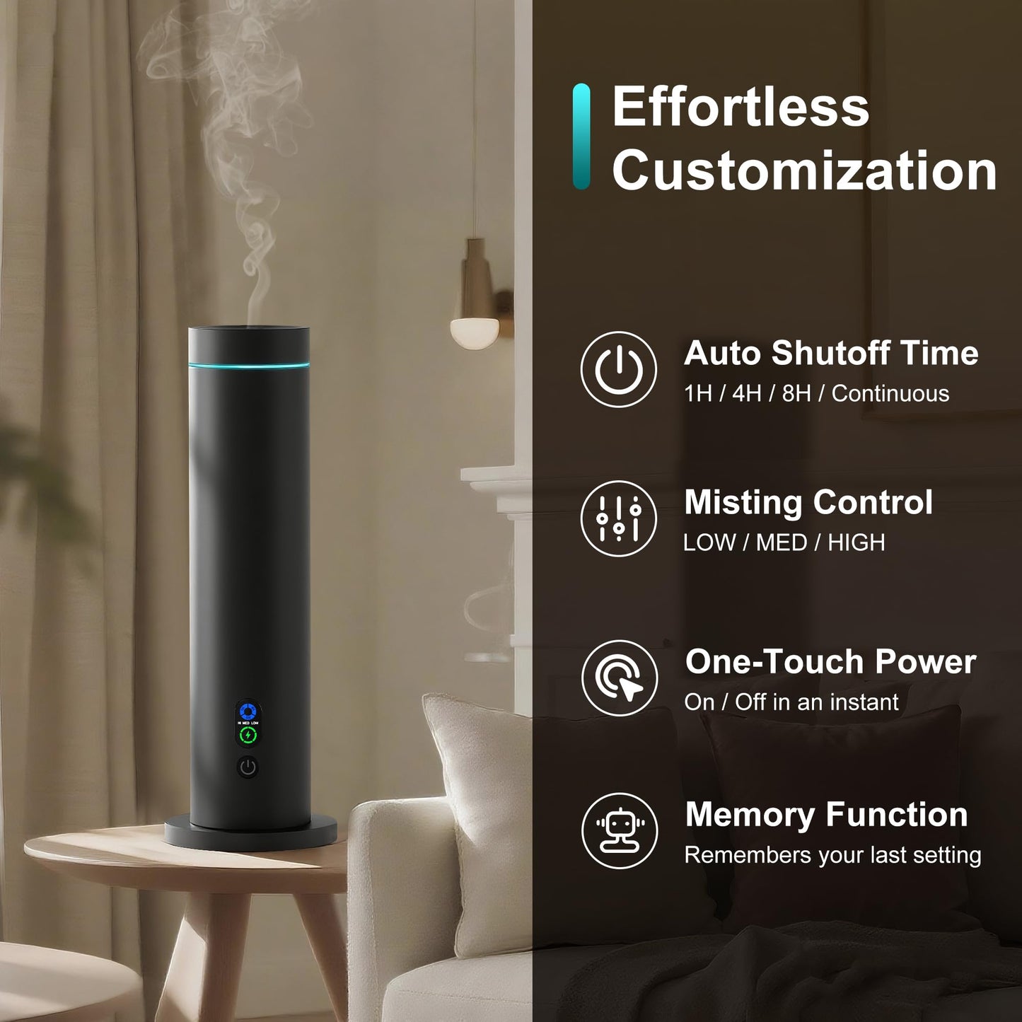 Waterless Diffuser, 1000 Sq.Ft Coverage, Essential Oil Diffuser– Plug-in Only, Remote Control, Adjustable Mist Mode, Mood Lights Aromatherapy Diffuser for Home, Large Room, Office, Hotel, Black