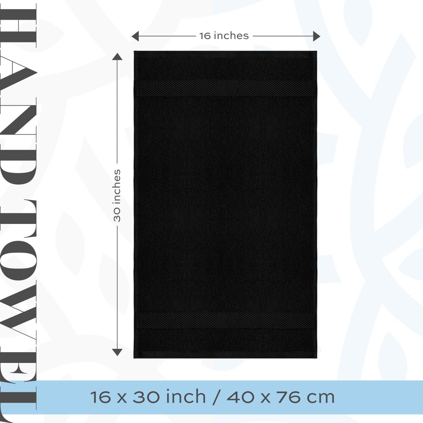 White Classic Luxury Black Hand Towels - Soft 100% Turkish Cotton | Highly Absorbent Hotel spa Bathroom Towel Collection | 16x30 Inch | Set of 6