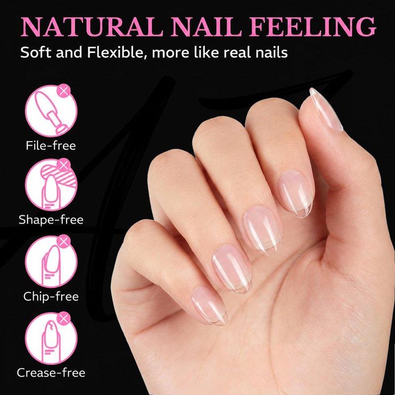AZUREBEAUTY Extra Short Almond Nail Tips, 600pcs Pre Etched Soft Gel Nail Tips 15Sizes Acrylic Fake Nails Half Matte Full Cover Clear Press On False Nail Extensions for DIY Manicure at Home Nail Art
