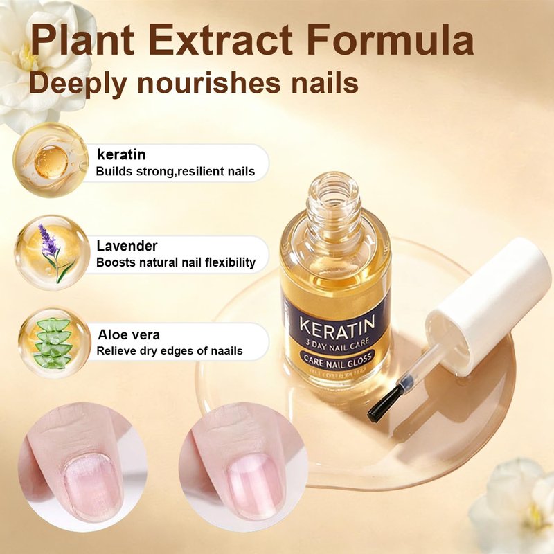 Keratin Nail Care Oil,3-Day Nail Repair, Strengthening & Repair Serum for Dry, Weak, Brittle Nails with Aloe Vera & Lavender, Fast Hydrating Moisturizer for Strong & Glossy Nails (2 Pcs)
