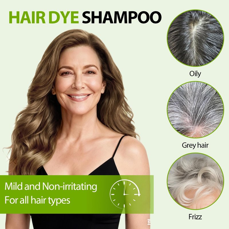 RKQNIER Light Brown Hair Dye Shampoo for Women & Men, 20 Min Gray Coverage, 3 in 1 Semi-Permanent Hair Color Shampoo with Natural Herbal Ingredients