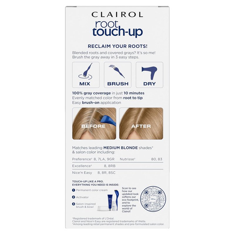 Clairol Root Touch-Up Permanent Hair Dye - 8 Medium Blonde Color | 100% Gray Coverage | Easy Brush Application