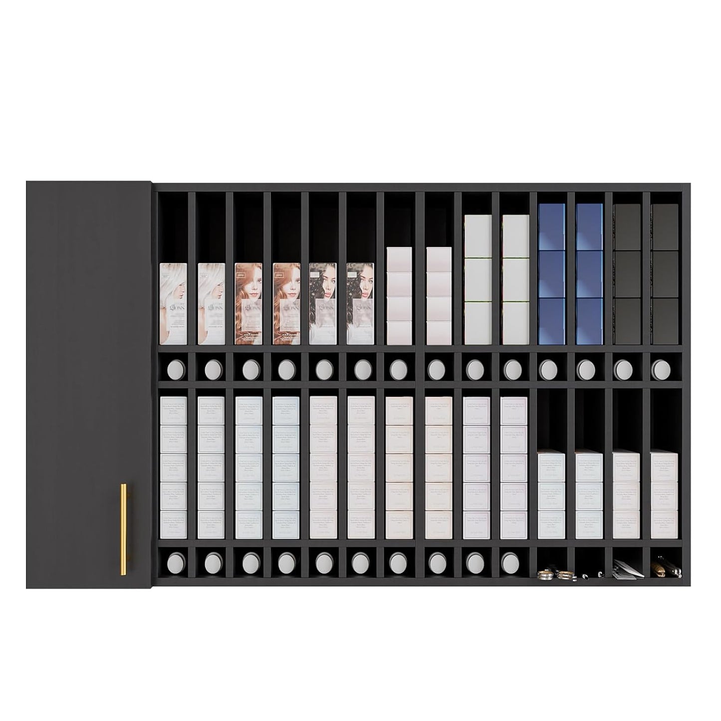 Wall Mounted Salon Station - Hair Color Rack Organizer with Adjustable Shelves | Black