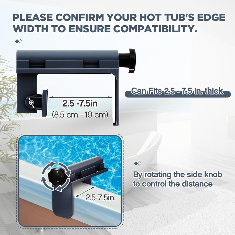Geelin 2 Pcs Hot Tub Table Tray, Adjustable Aboveground Bathtub Tray with 2 Cup Holder, Between 2'' to 7.5'' Nonslip Hot Tub Accessories Shelf Drinks Snacks Phone Holder for Spa Bathtub (Dark Gray)