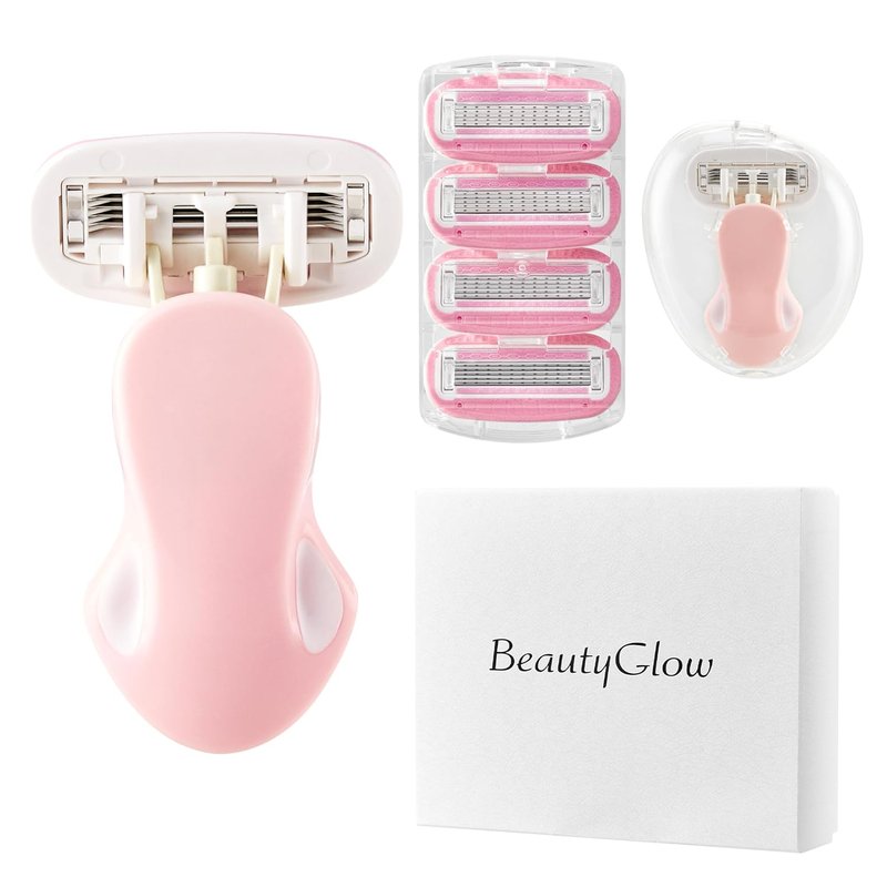 BeautyGlow Travel Razor for Women - Extra Smooth 5-Blade Mini Razor with Case & Gift Box | Pink