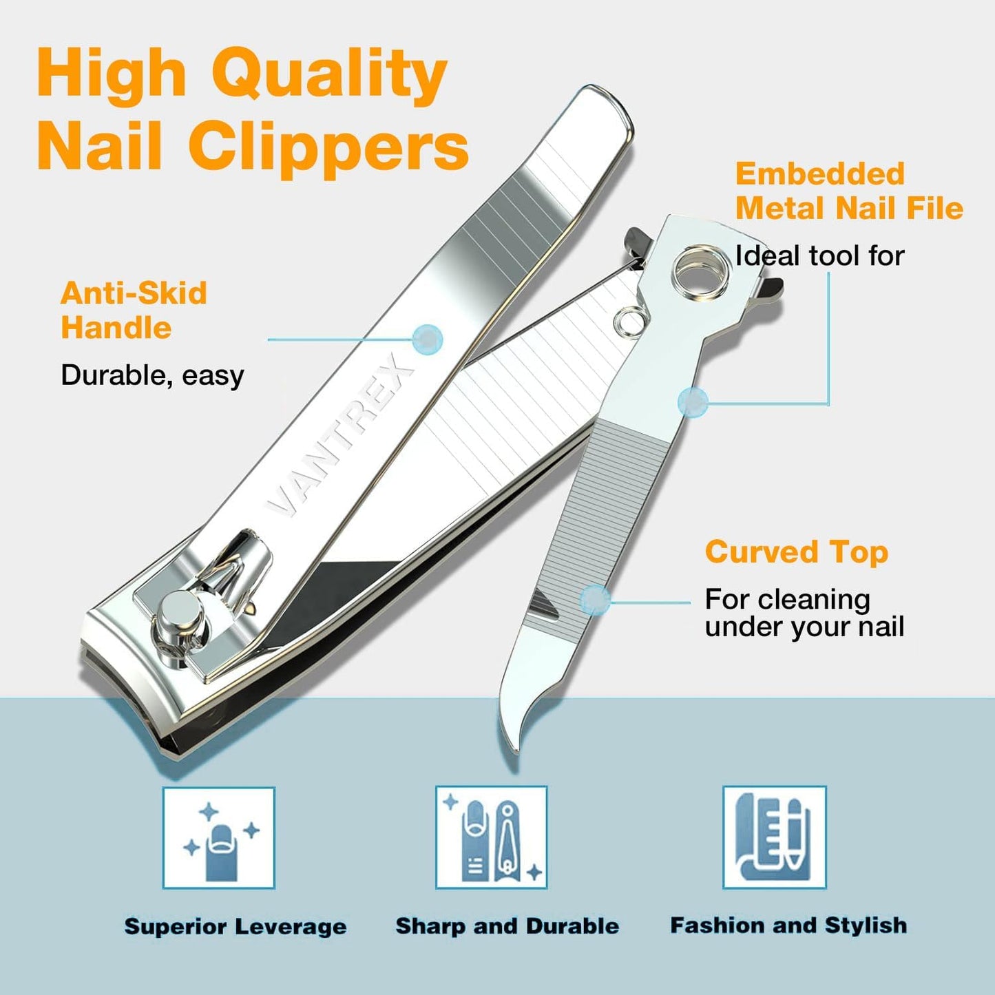 Stainless Steel Nail Clippers Set - Professional Fingernail & Toenail Trimmers with Easy Press Lever | 2PCS
