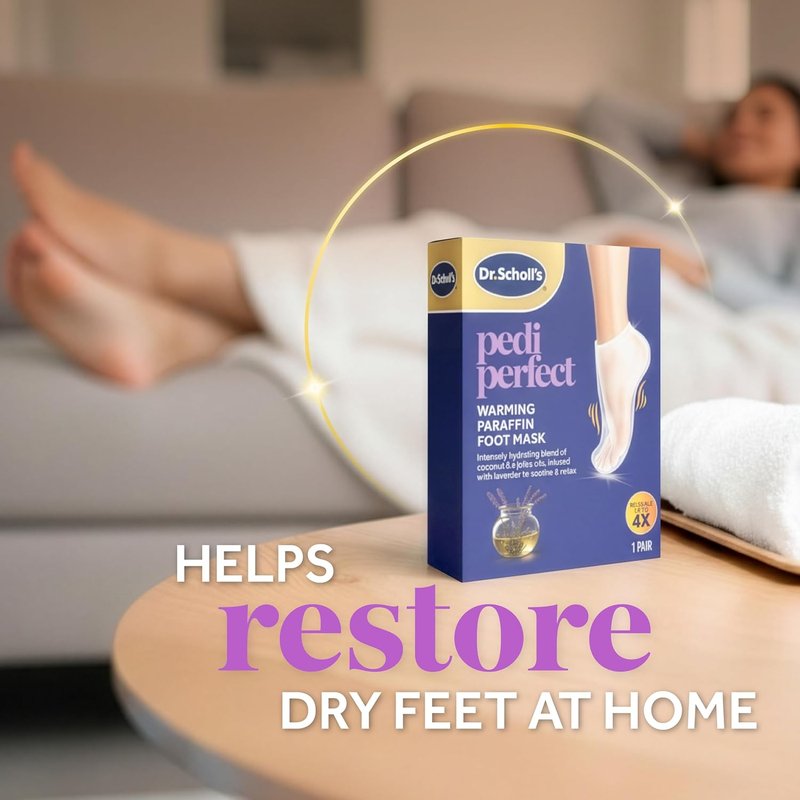 Dr. Scholl's Pedi Perfect Warming Paraffin Spa-Inspired Foot Mask-Hydrating Blend of Paraffin Wax, Coconut, Argan & Jojoba Oil, Helps Restore & Moisturize Dry, Cracked Feet at Home, Reusable up to 4x