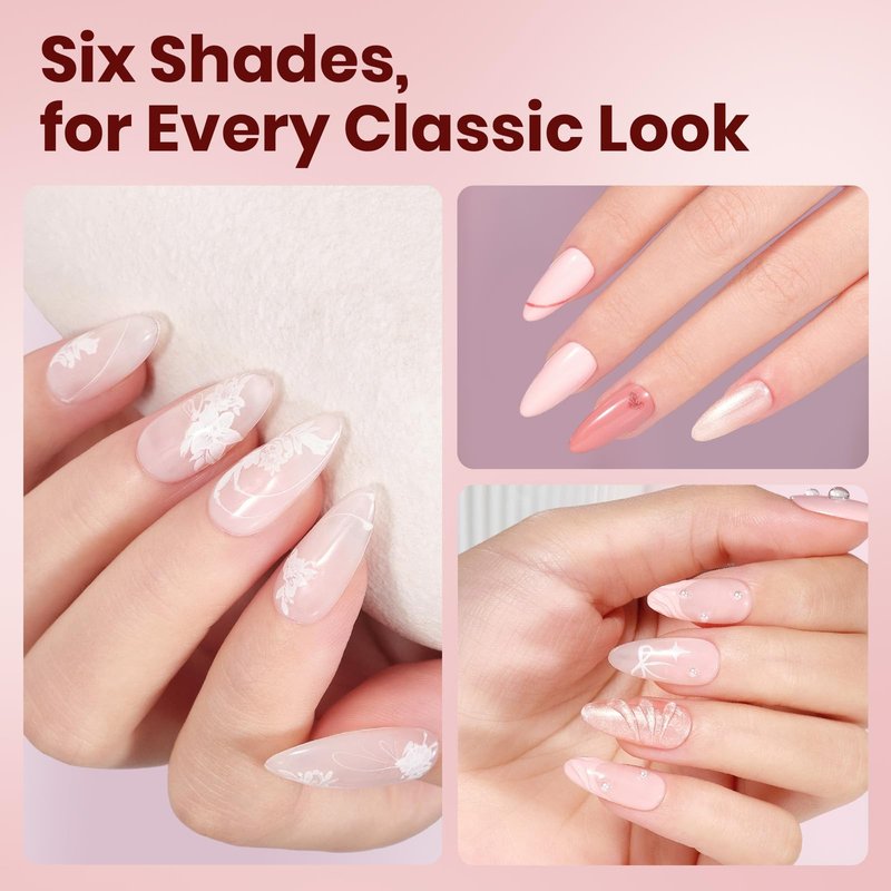 Beetles 22 Pcs HEMA-Free Gel Nail Kit with U V Light - 6 Color Pink Nude Red Pearl White Gel Polish Set Ethereal Glow Gift-Ready Package DIY Salon Portable Manicure Kit Mothers Day Gifts for Women