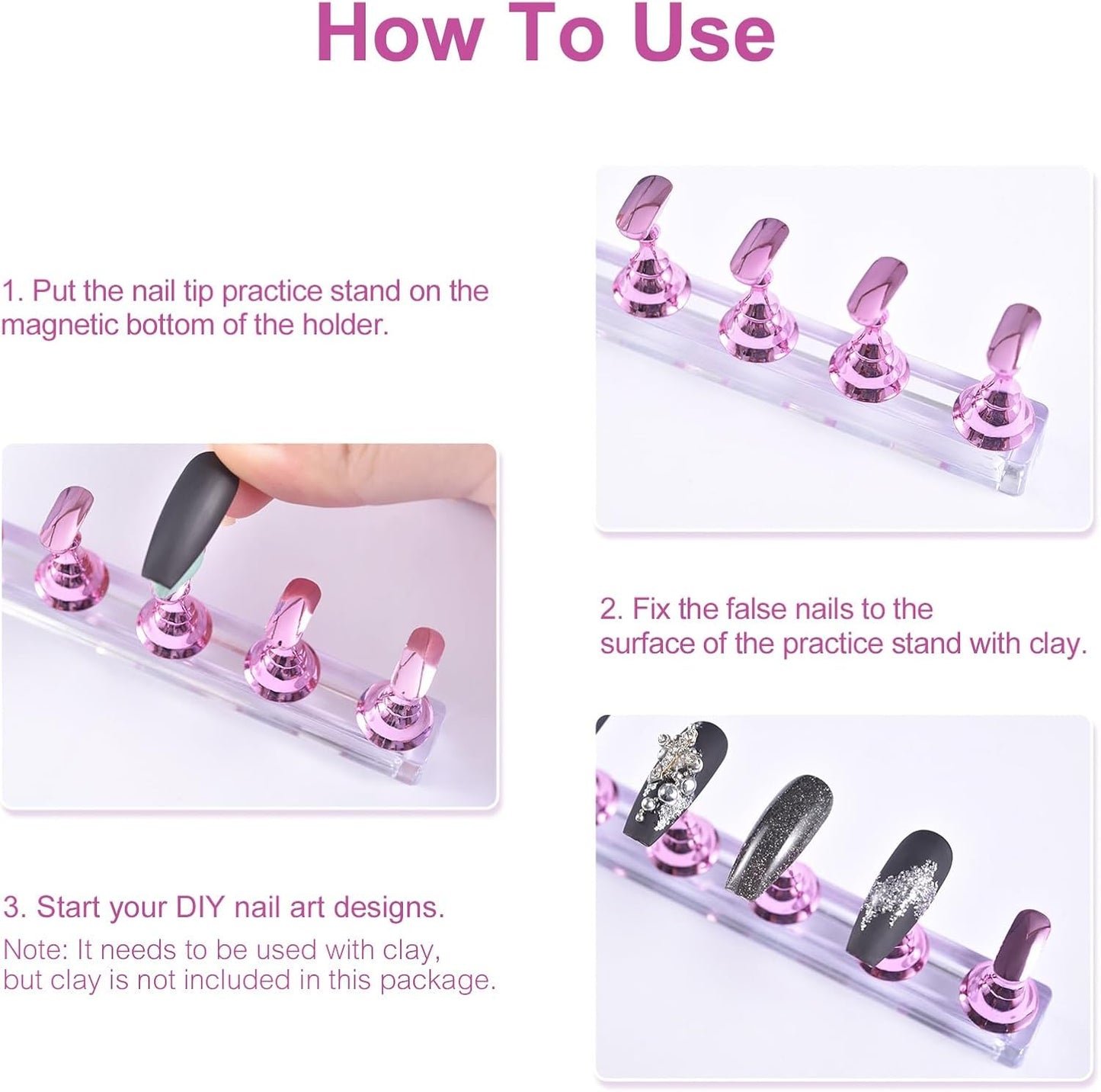 Skiennix Nail Stand Set - Magnetic Display Holder for Press-On Nails | Pink | Perfect for Home & Salon Use