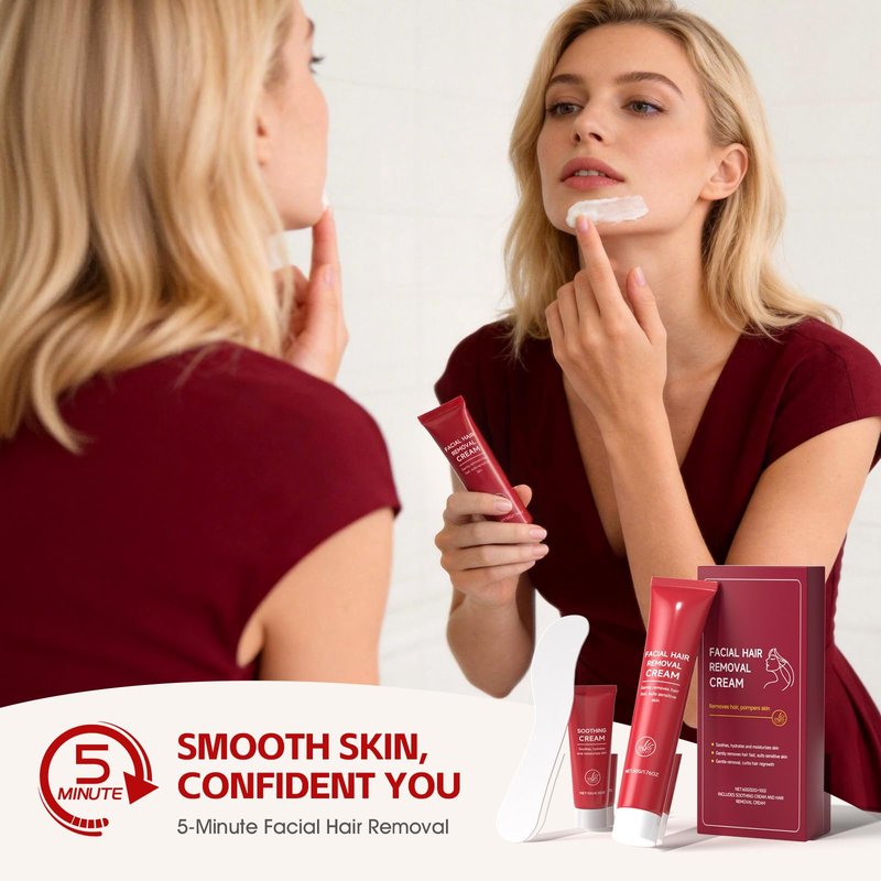 Facial Hair Removal Cream for Women, 2-in-1 Facial Hair Remover Cream with Soothing Creams for Sensitive Skin, Gentle & Painless Depilatory Creams for Face Upper Lip Chin, For Smooth Skin 0.34 Fl Oz