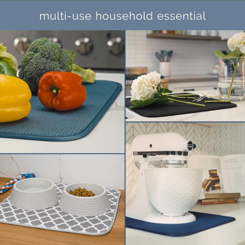 Dish Drying Mat XL - Absorbent Microfiber Kitchen Counter Pad | 18” x 24” | Charcoal Color