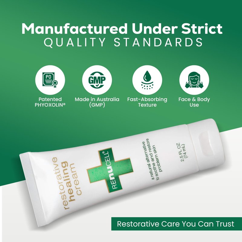 Renucell Restorative Healing Ointment for Itchy and Dry Skin with Natural PHYOXOLIN® – Moisture Barrier Skin Repair Cream to Soothe Cracked, Irritated Skin on Face & Body 2.5 oz