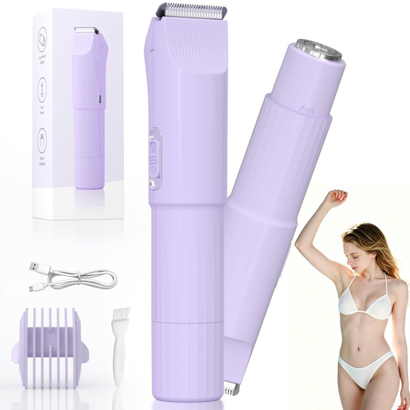 Bikini Shaver Womens Electric Razor 2-in-1 Electric Bikini Trimmer for Women Ainless Electric Razors for Pubic Hair, Face, Legs, Ipx7 Waterproof Underarms Electric Bikini Trimmer for Women