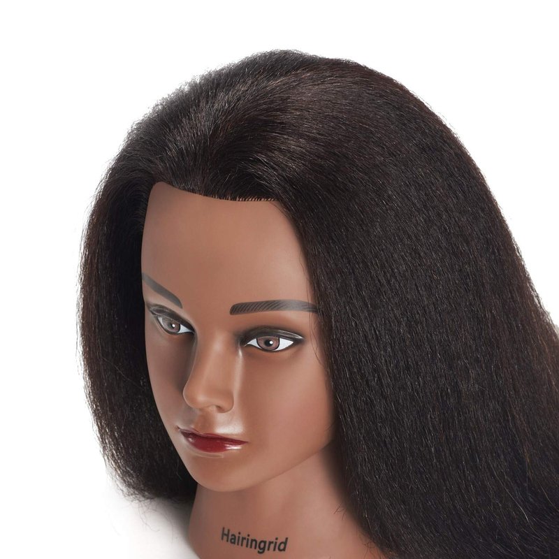 Hairingrid Mannequin Head - 14” 100% Real Hair Training Head with Free Clamp Holder