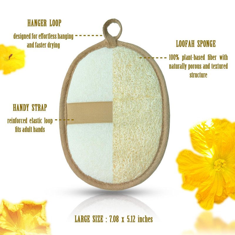 ReedChaCha Natural Loofah Sponge for Women & Men, Made with Biodegradable Egyptian Luffa, Plastic-Free Bath Sponge for Exfoliating Dead Skin, Lightly Abrasive Natural Loofah Body Scrubber for Shower
