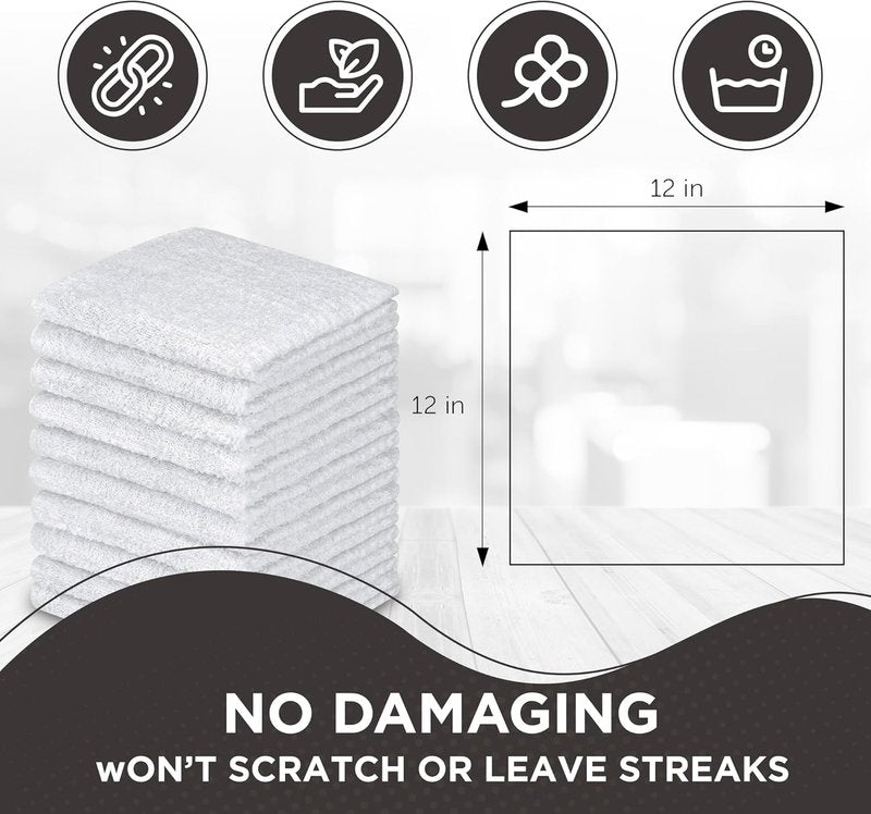 DecorRack 100% Cotton Wash Cloths - Luxurious Softness & Ultra Absorbent | 12 x 12 Inch, White (10 Pack)