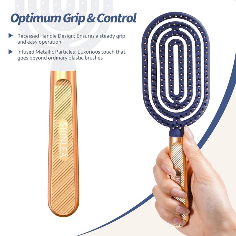SHINLEA Speed Dry Detangler Brush - Spiral Vented Design for Wet Hair | Luxury Gold Handle & Soft Bristles
