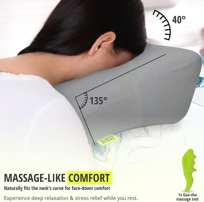Skiennix Face Down Pillow - Comfortable Headrest for Massage Tables | Includes 2 Covers & Gua-Sha Tool