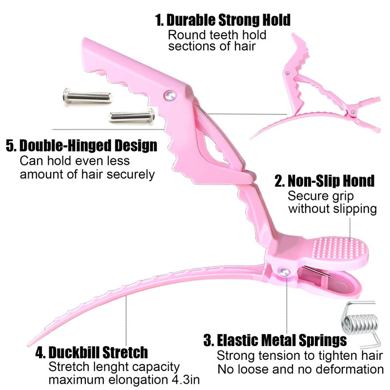 Alligator Hair Clips - 30 Pcs Thick Hair Styling Clips with Wide Teeth & Double-Hinged Design | Pink
