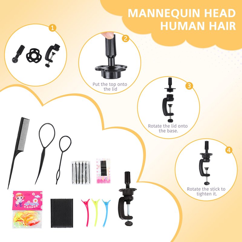 Mannequin Head with 100% Real Human Hair Cosmetology Training Doll Head for Hair Styling Cutting Braiding (Dark Brown)