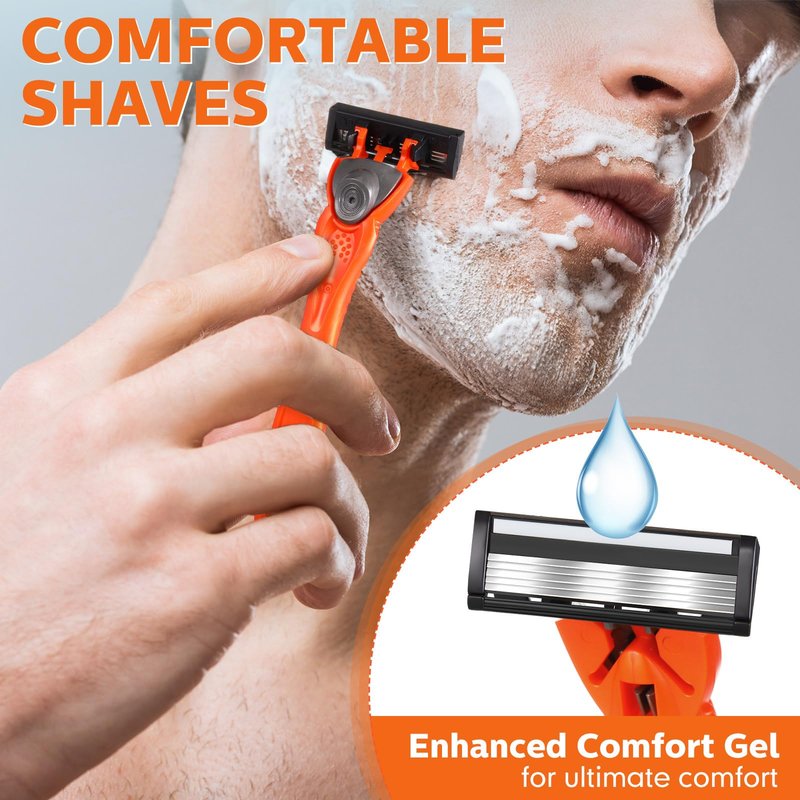 Leriton 28 Pcs Mens Razors Set 5 Blade Razors for Men Sensitive Skin Razor Refillable Razors Set Disposable Blade Refills Disposable Head Razor Shaving Kit, 4 Handle and 24 Cartridges