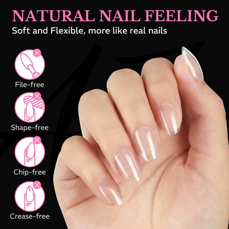 AZUREBEAUTY Extra Short Oval Round Nail Tips, 600pcs Soft Gel Nail Tips Acrylic Fake Nails Pre-shaped Half Matte Full Cover Clear Press On False Nail Extensions for DIY Manicure at Home 15Sizes
