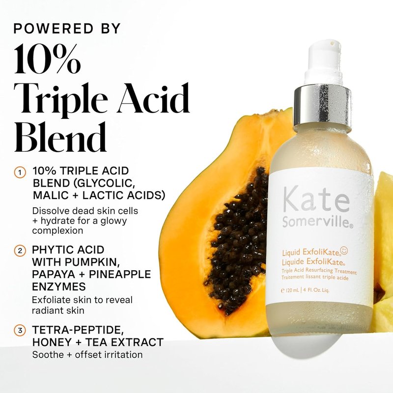 Kate Somerville Liquid ExfoliKate - Triple Acid Resurfacing Treatment | AHA Overnight Facial Exfoliator, 4 Fl Oz