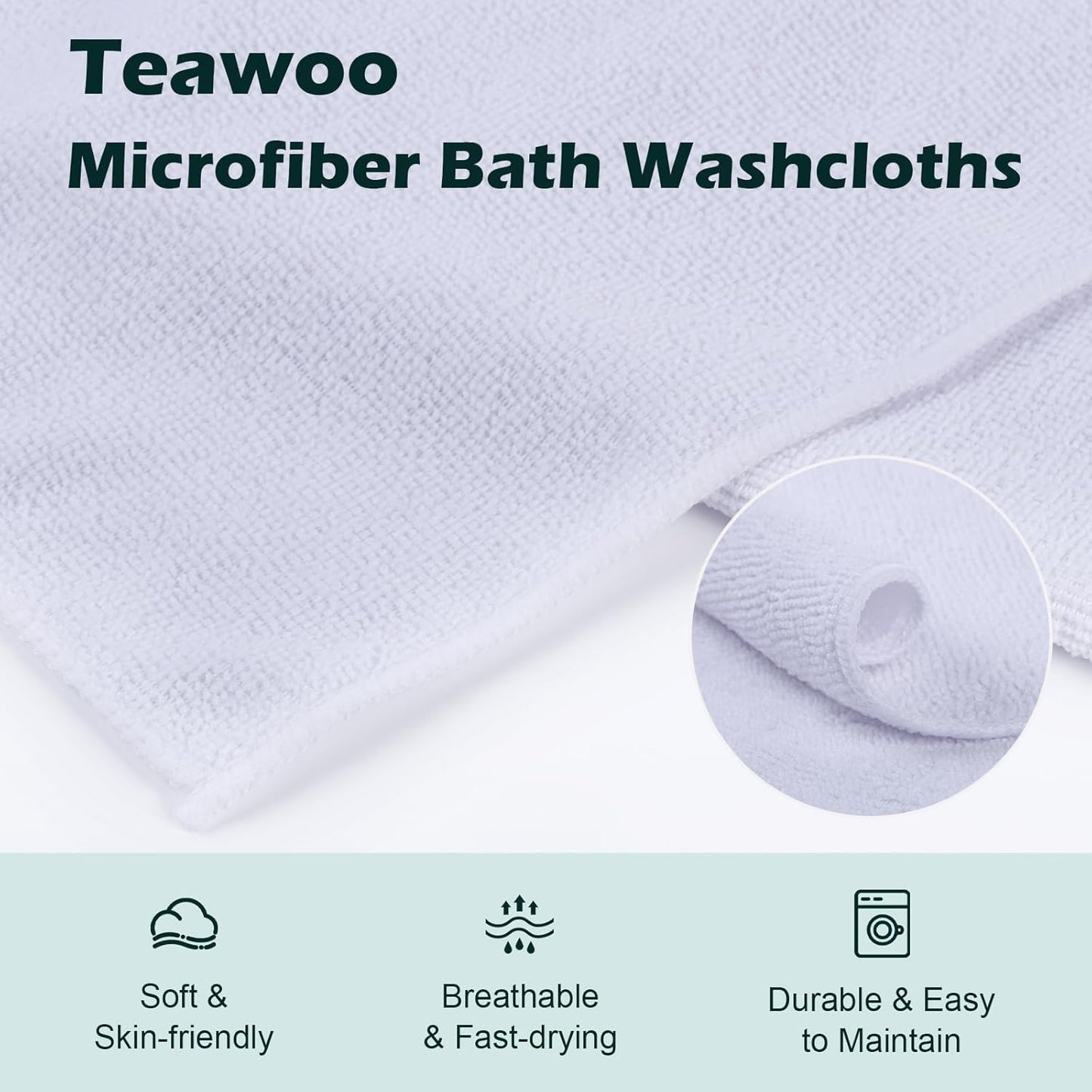 White Washcloths - 15 Pack Highly Absorbent Quick Drying Microfiber Face Towels | Soft Bath Towels 12x12 Inches