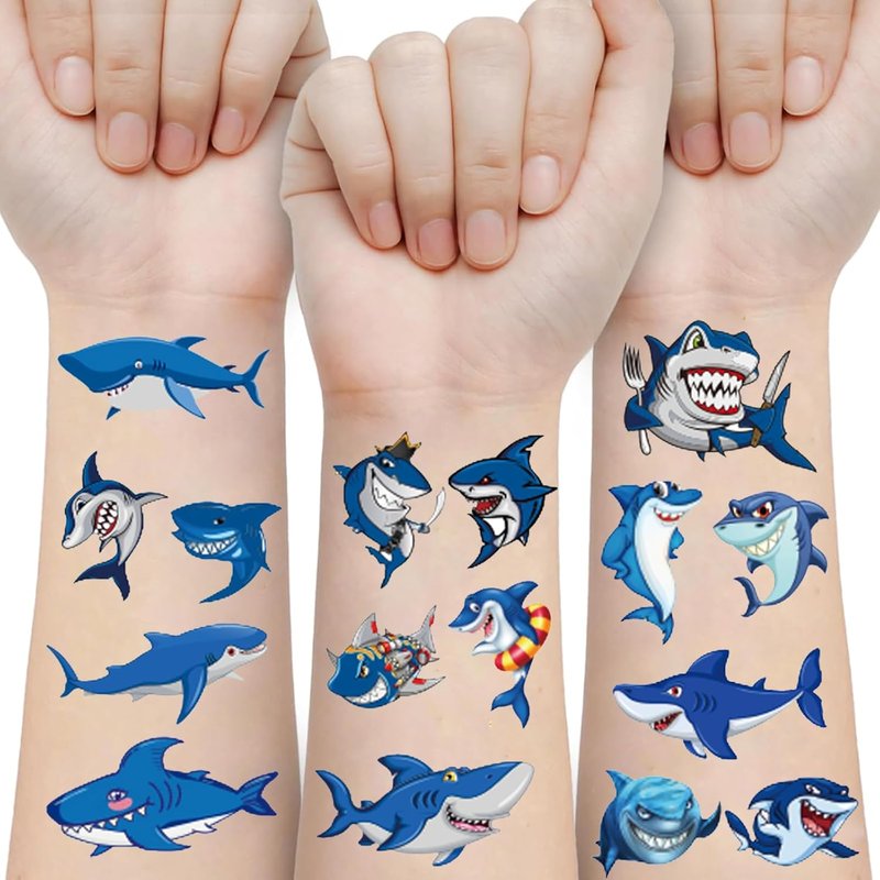Skiennix 54Pcs Shark Temporary Tattoos - Fun Under Ocean Fish Designs for Parties & Rewards