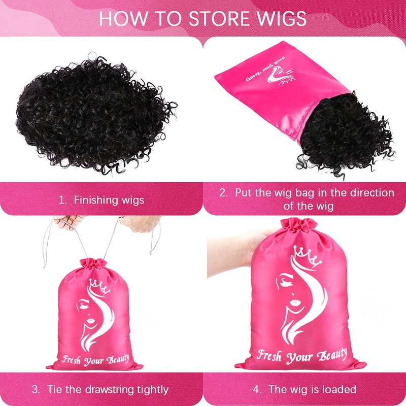Satin Pouches with Drawstring - Soft Silk Satin Storage and Travel Bags for Bundles, Wigs, Hair Extensions, Tools, Business Gifts (6 PCS Pink)