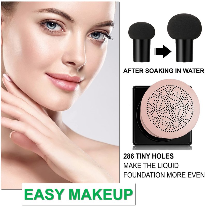 Mushroom Head Air Cushion & BB Cream CC Cream Liquid Foundation Concealer - Lasting, Moisturizing Makeup Base for Even Skin Tone - Natural Finish