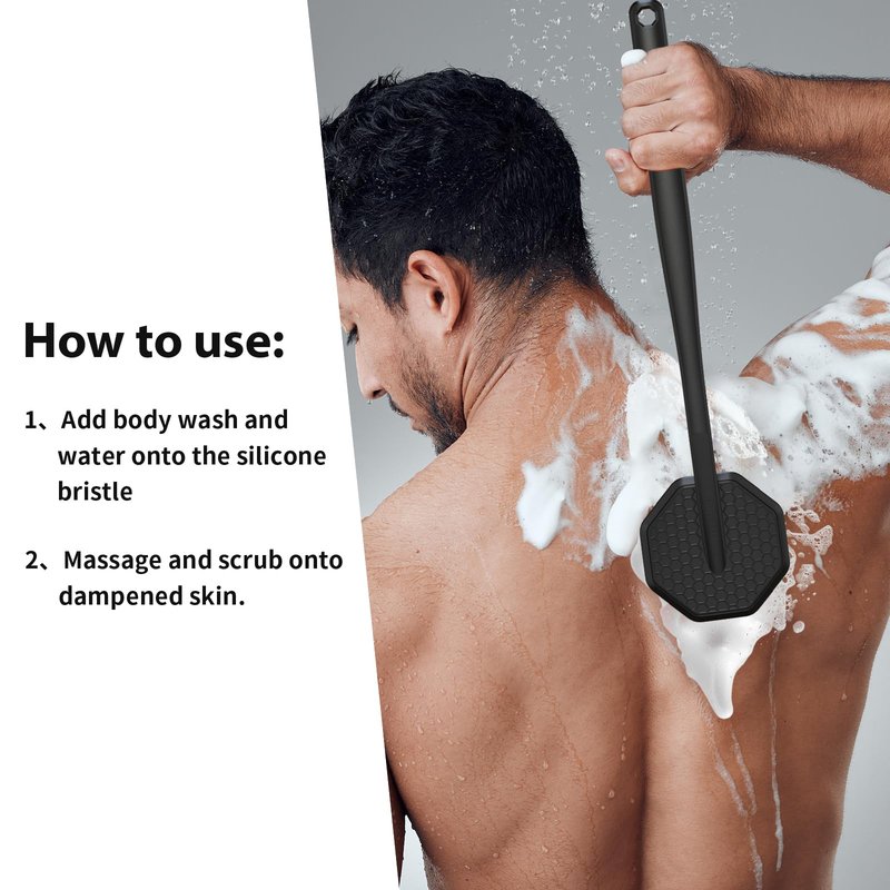 iTokGoK® Silver-Infused Silicone Back Scrubber with Long Handle Back Brush for Shower,Back Brush Long Handle for Men and Women,Ergonomic No-Slip Handle, Long-Lasting (Mint Green)