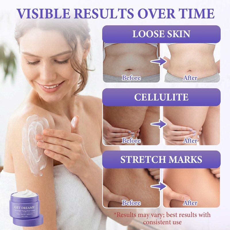 Bellisinno Get Dreamy Overnight Toning Whip, Firming Body Cream to Help Improve the Appearance of Loose Skin and Uneven Texture on Belly, Booty, Arms and Thighs, Hydrating Whipped Formula, 3.38 Fl Oz