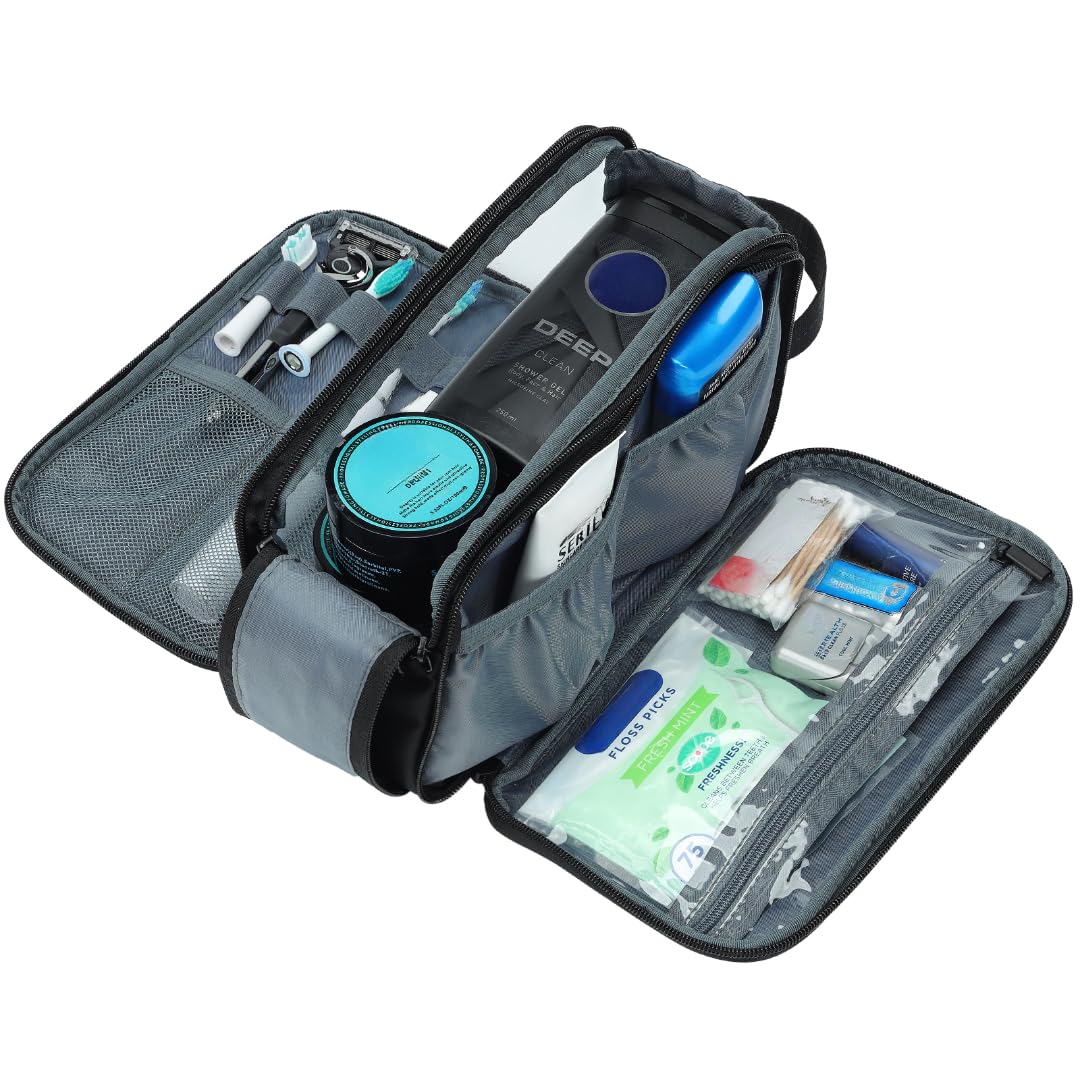Travel Toiletry Bag for Men - Medium Water-Resistant Dopp Kit | Double-Sided Organizer for Shower & Hygiene Accessories - Black
