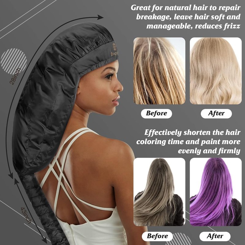 Bonnet Hair Dryer Attachment - Hooded Dryer for Hair Styling & Deep Conditioning | Extended Version, Black