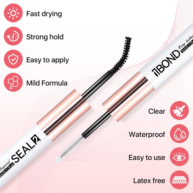 Miuffue Eyelash Glue, Lash Bond and Seal, Latex-Free Lash Glue for Sensitive Eyes, Strong Hold Eyelash Cluster Adhesive for 48 Hours