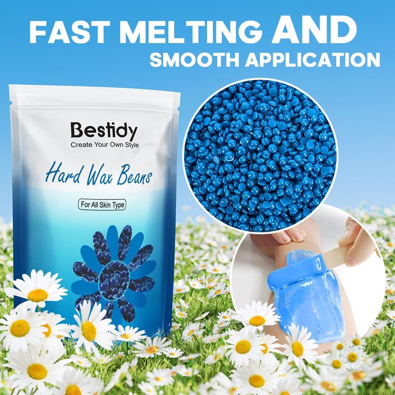 Hard Wax Beads for Hair Removal - Coarse Hair Waxing Beads | 500g Refill for Home Waxing, All Body & Brazilian Areas, Sea Blue