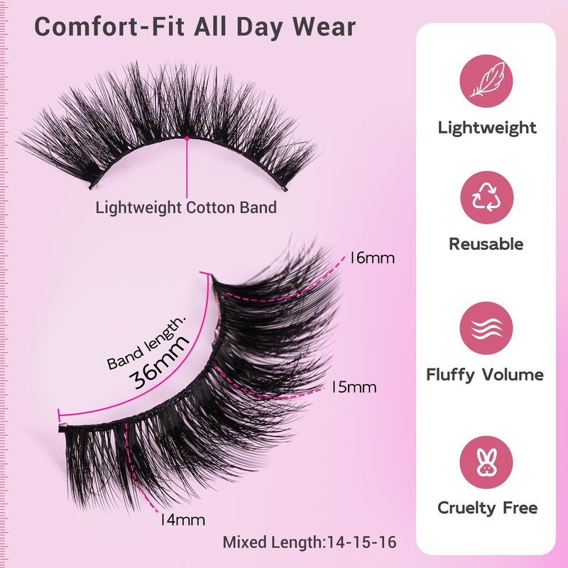 Dramatic Cat Eye Lashes - Fluffy Volume False Eyelashes with Lightweight Comfort, Easy Apply Winged Style (8-16mm), Reusable Glam Lashes for All Eye Shapes, 7 Pairs Full-Strip Lashes