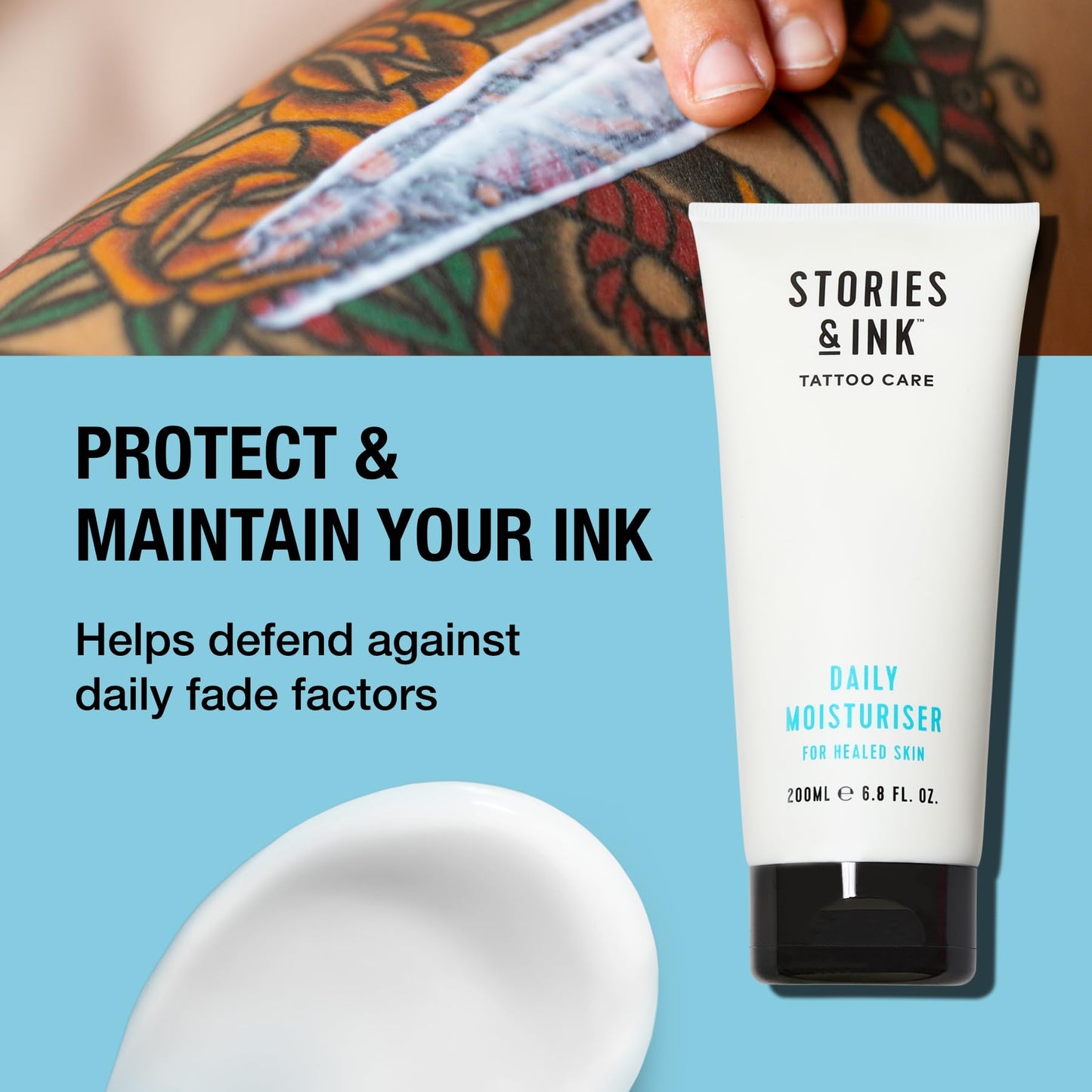 Stories & Ink Tattoo Preservation Pack (3-Piece) Daily Moisturizer, Vibrancy Serum and Highlighting Body Oil - Anti-Fade Ink Protection That Hydrates and Brightens Healed Tattoos
