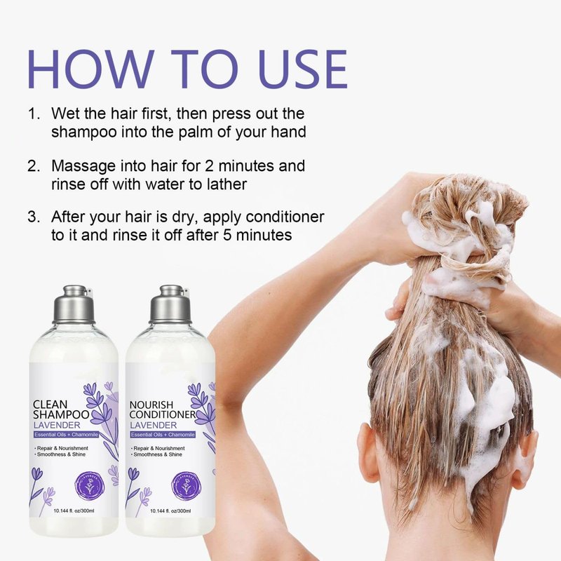 Lavender Shampoo and Conditioner Set, Lavender Essential Oil + Chamomile Hair Care Strengthen Nourish Damaged/Dry Hair, Strengthen & Prevent Hair Loss, Deep Hydration, Silky Shine for Women & Girls