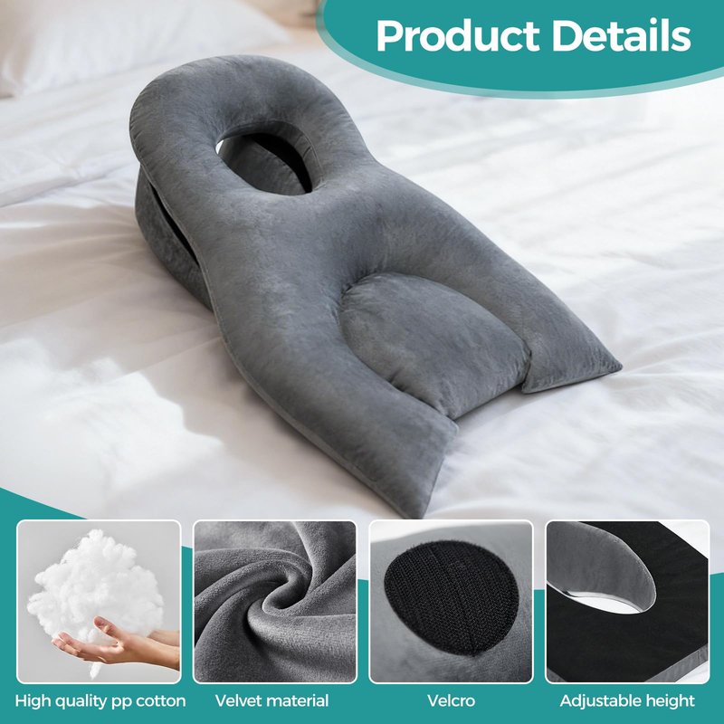 Gliterra Face Down Recovery Pillow for Eye/BBL Surgery - Prone Massage Headrest with Adjustable Airflow, Plush Velvet Cover, Retinal Vitrectomy Equipment (Grey, Large, Removable Base Cover)