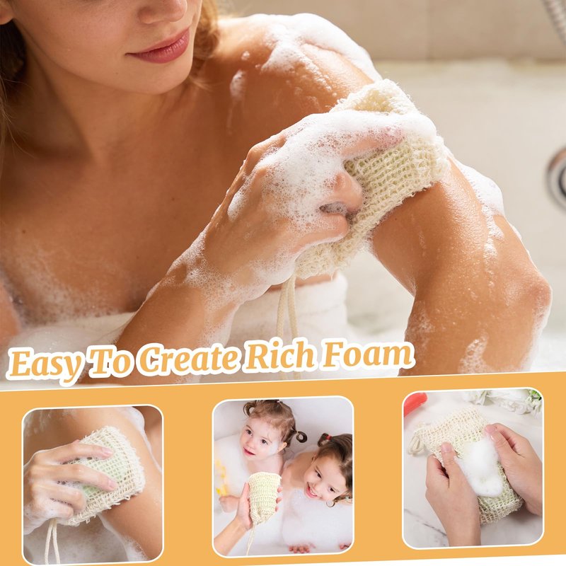 Ckhoid 100PCS Sisal Soap Saver Bags, Natural Sisal Soap Exfoliating Bag with Drawstring, Reusable Mesh Foaming Soaps Pouch for Bath & Shower, Soaps Holder Drying Bag Savers